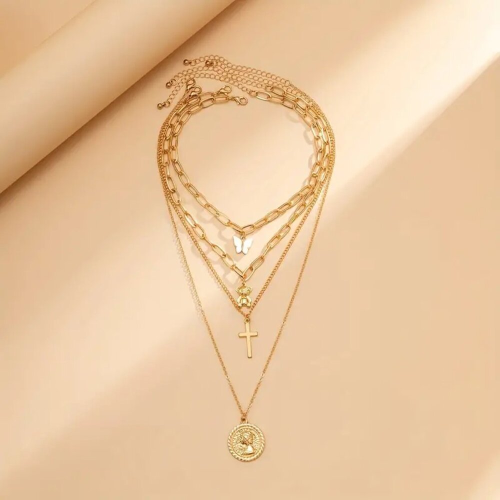 Elegant Vintage Metal Pendant Necklace Set for Women - Stylish and Versatile - Picture 3 of 3
